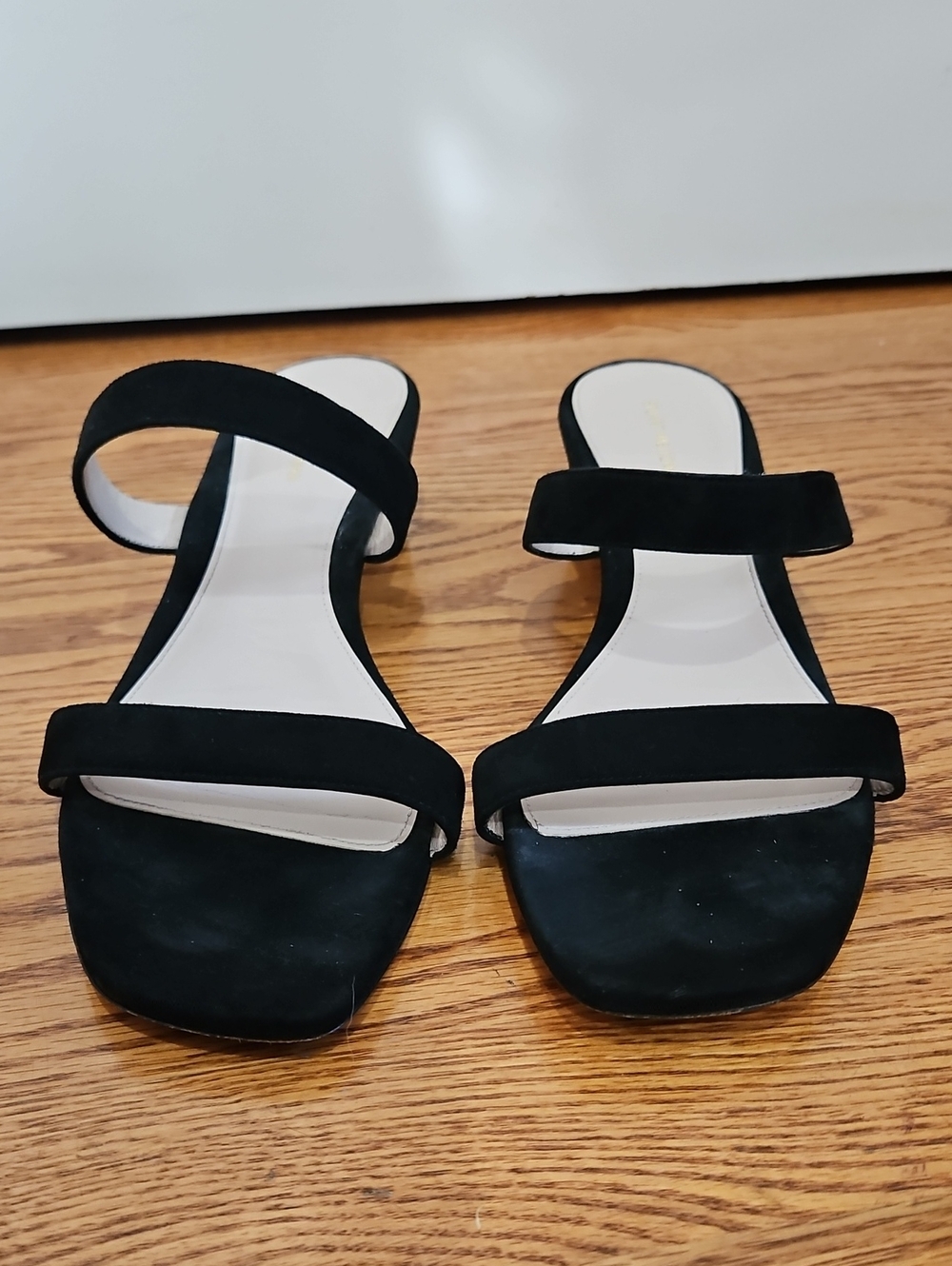 Stuart Weitzman Black Two-Strap Slide Sandals